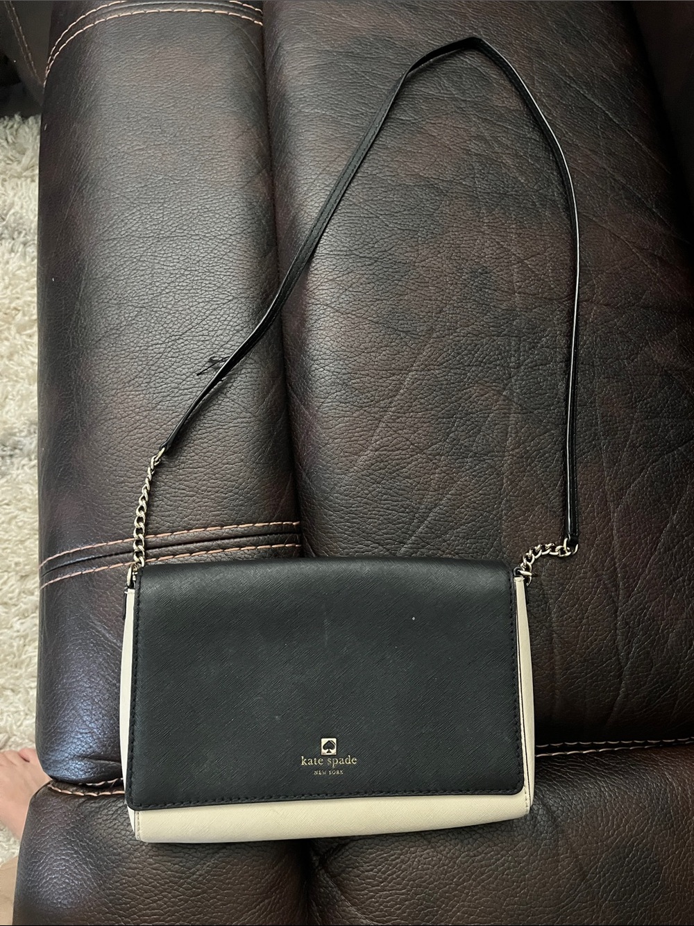 kate spade Black and Cream Crossbody Wallet on Chain